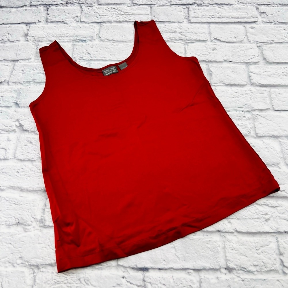 Additions by Chico's Red Scoop Neck Tank Top Sleeveless 1 S/8 Layer Basic Career